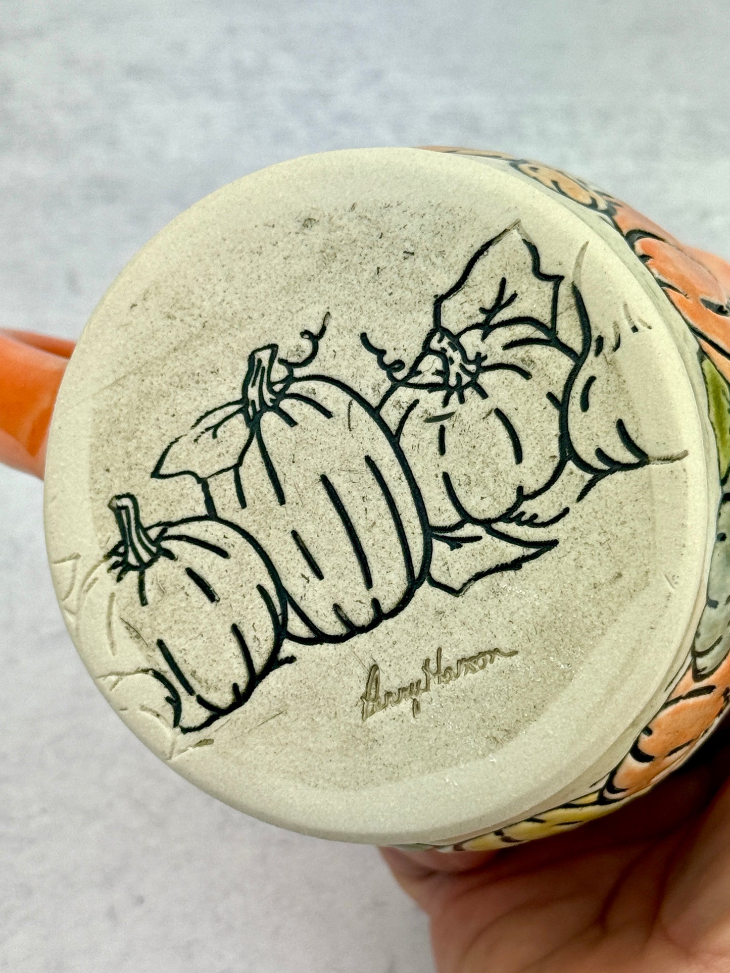 Orange and Cream mug with Pumpkin Design