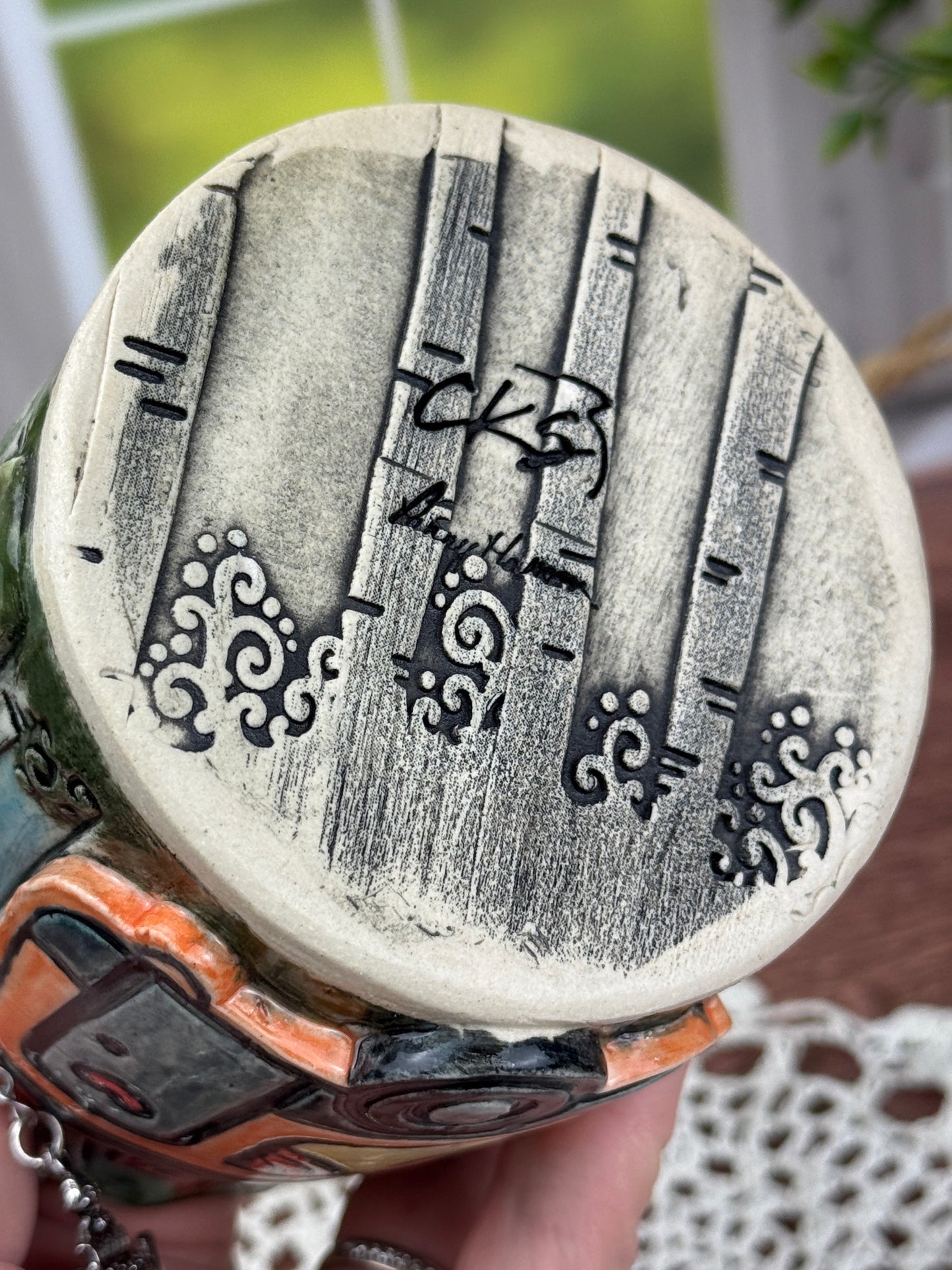 Birch Tree Background Mug With Cardinals and Camper Design