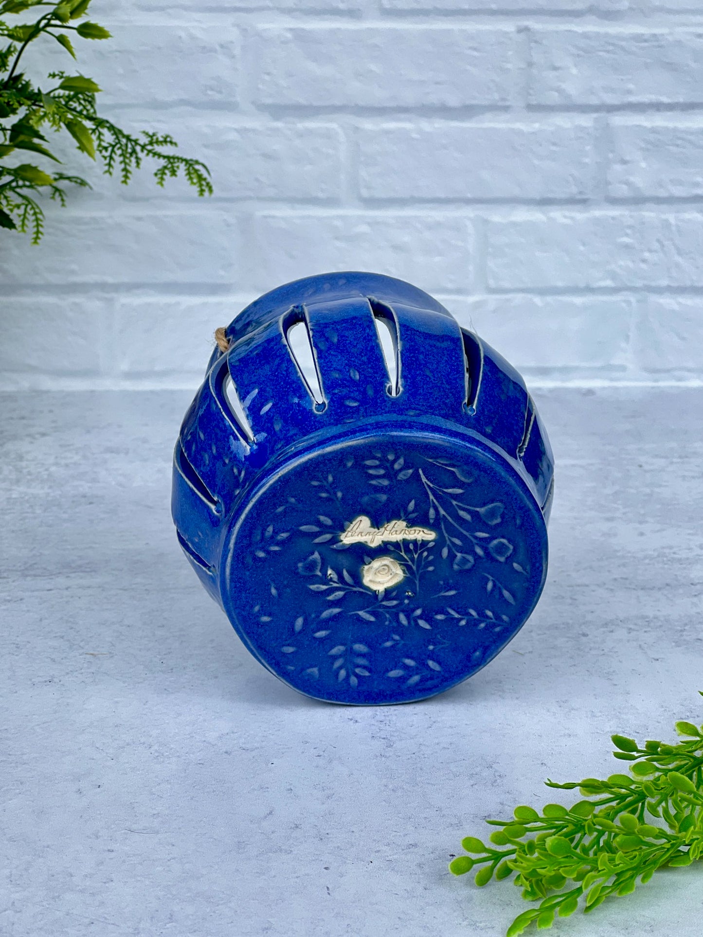 Ceramic Textured Lantern with Indigo Float Glaze