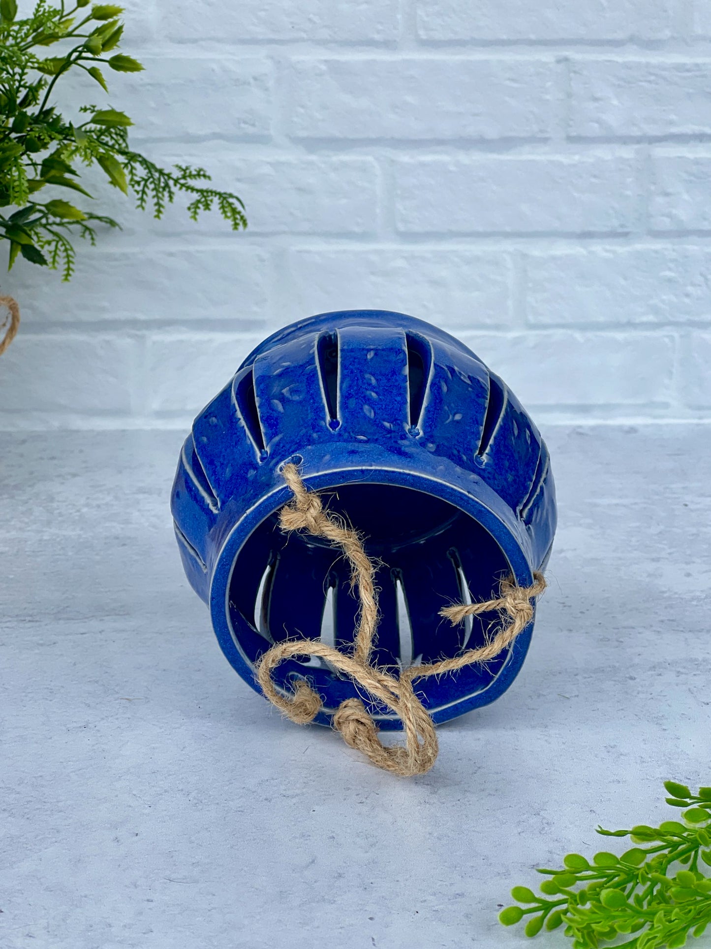 Ceramic Textured Lantern with Indigo Float Glaze
