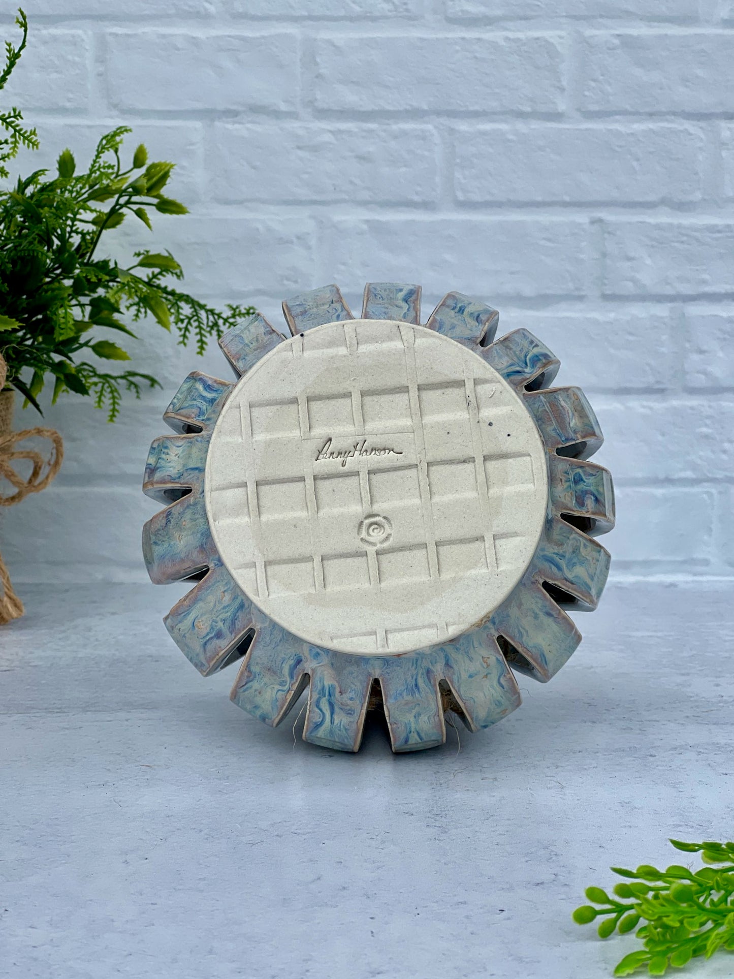 Large Ceramic Lantern with a Creamy Light Blue Glaze