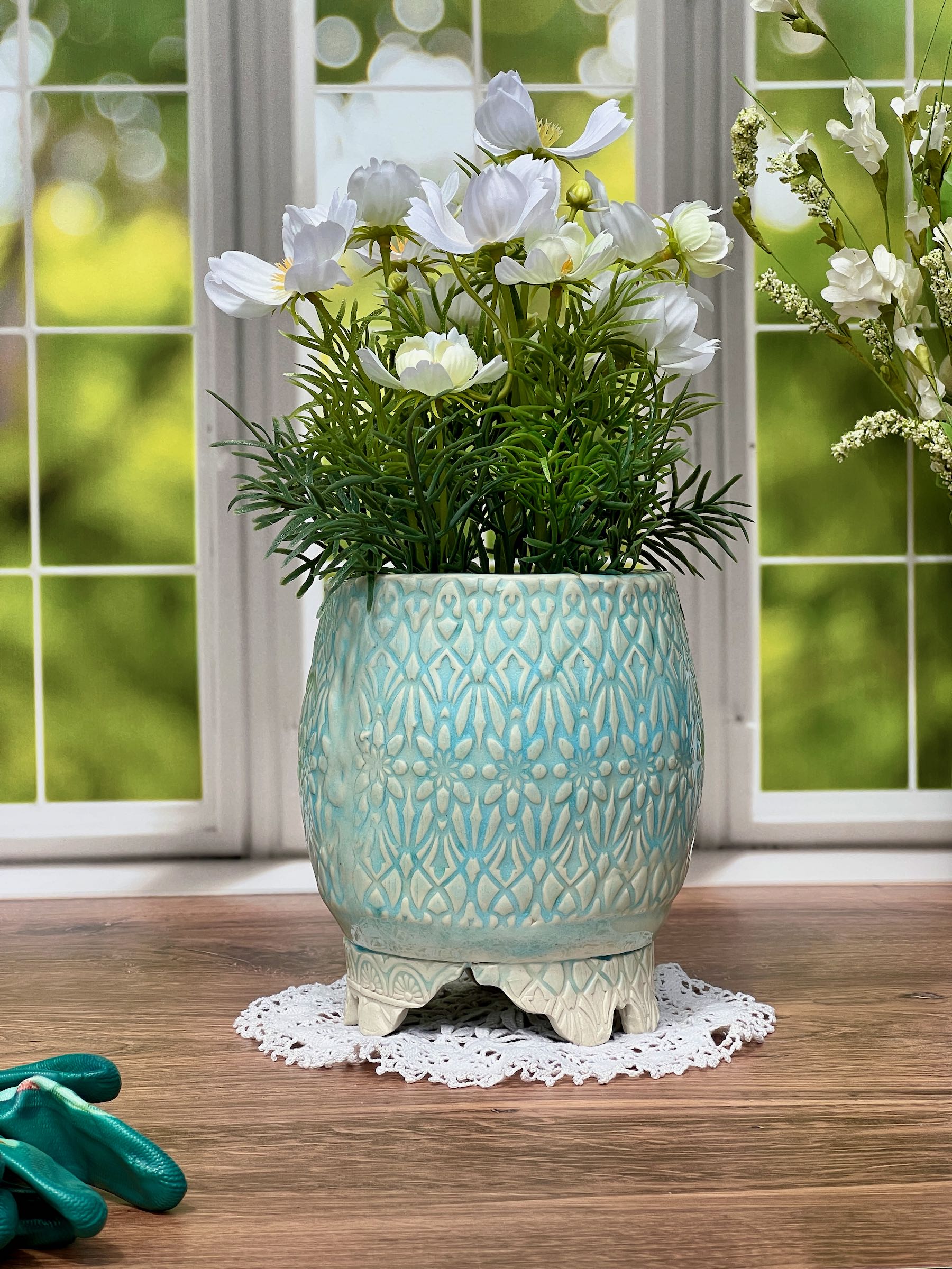 textured planter pots Tall Round Hand-built Textured Planter