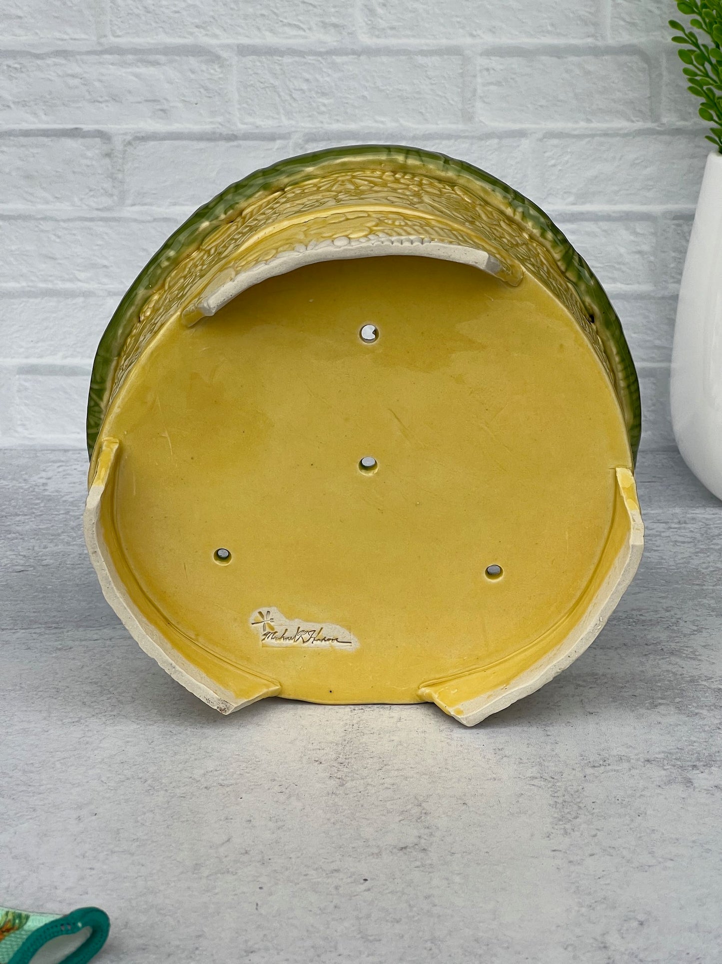 Rounded Diamond Shaped Planter with Yellow and Green Glaze