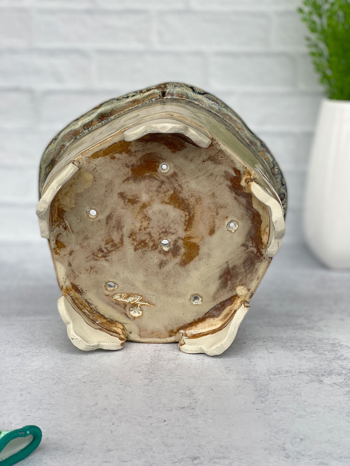 Pentagon Shaped Planter with Cordovan and Birch Glaze