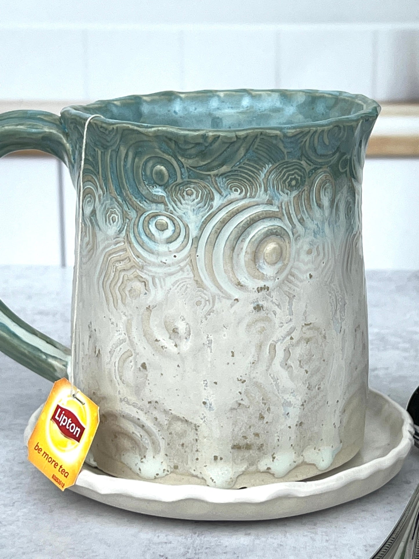 Mug with Circle Texture with Norse Blue and Sea Salt Glaze