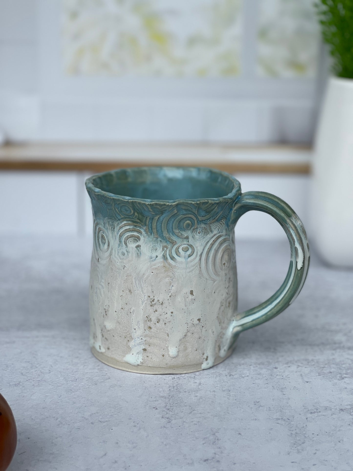 Mug with Circle Texture with Norse Blue and Sea Salt Glaze