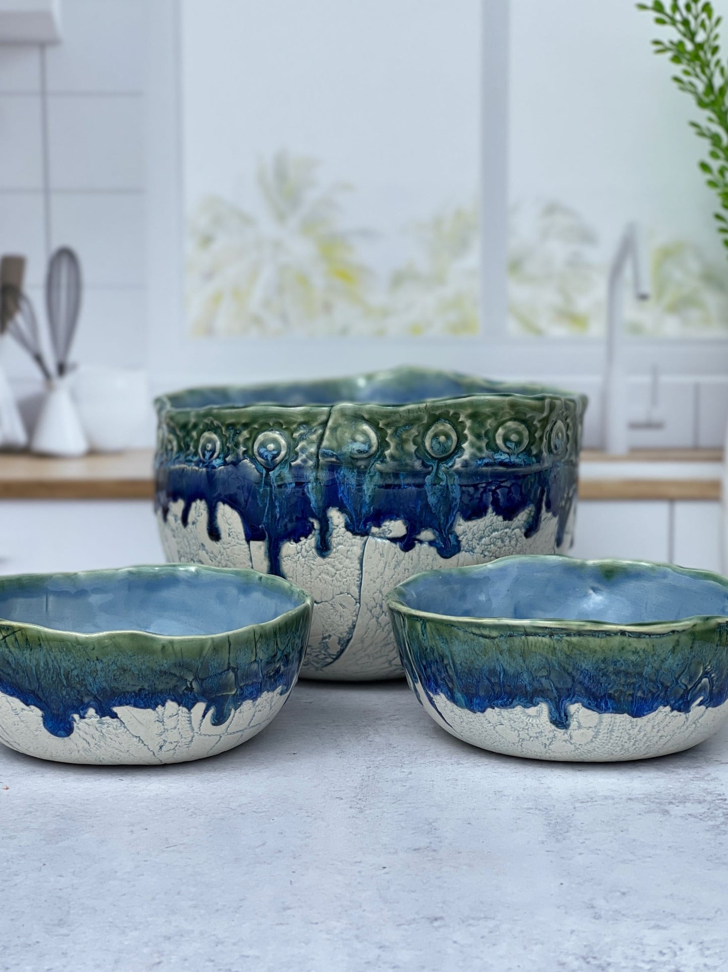 Salad Bowl Set for Two Lace Textured