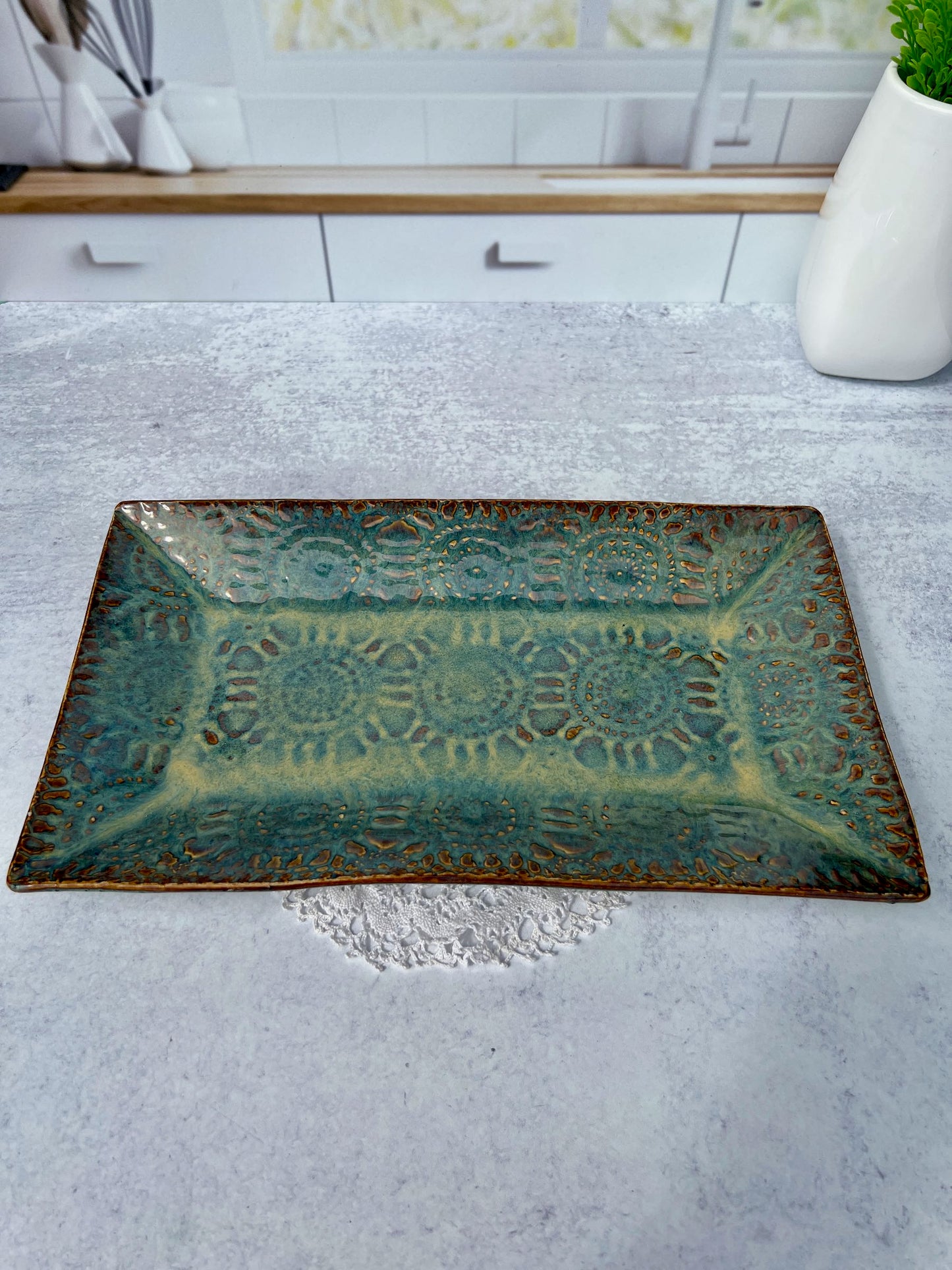 Blue-Green Lace Textured Platter