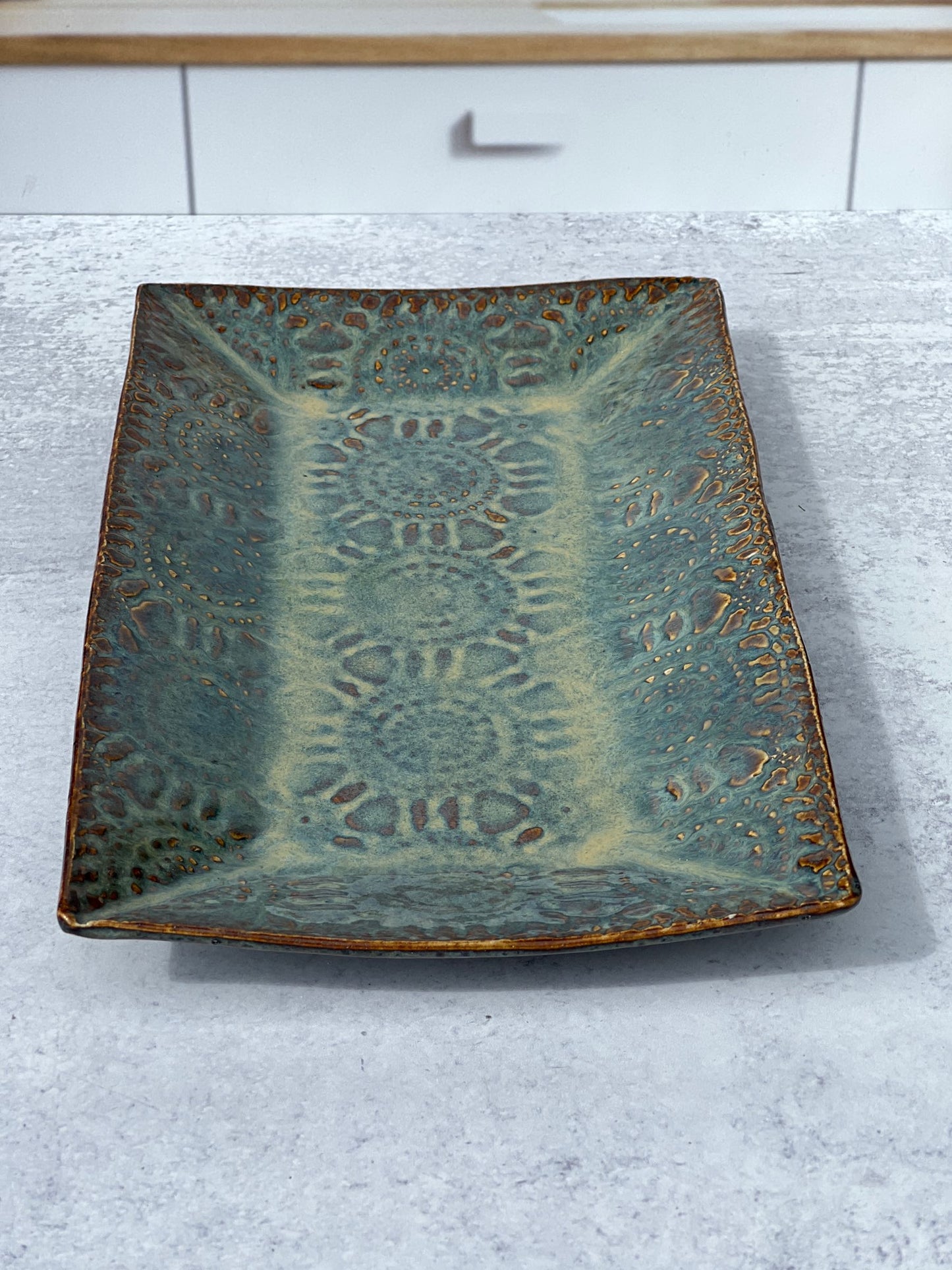 Blue-Green Lace Textured Platter