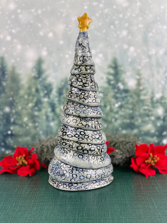Large Blue Lace Textured Christmas Tree