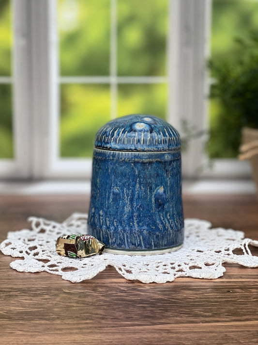 Wheel Thrown Blue Lidded Jar