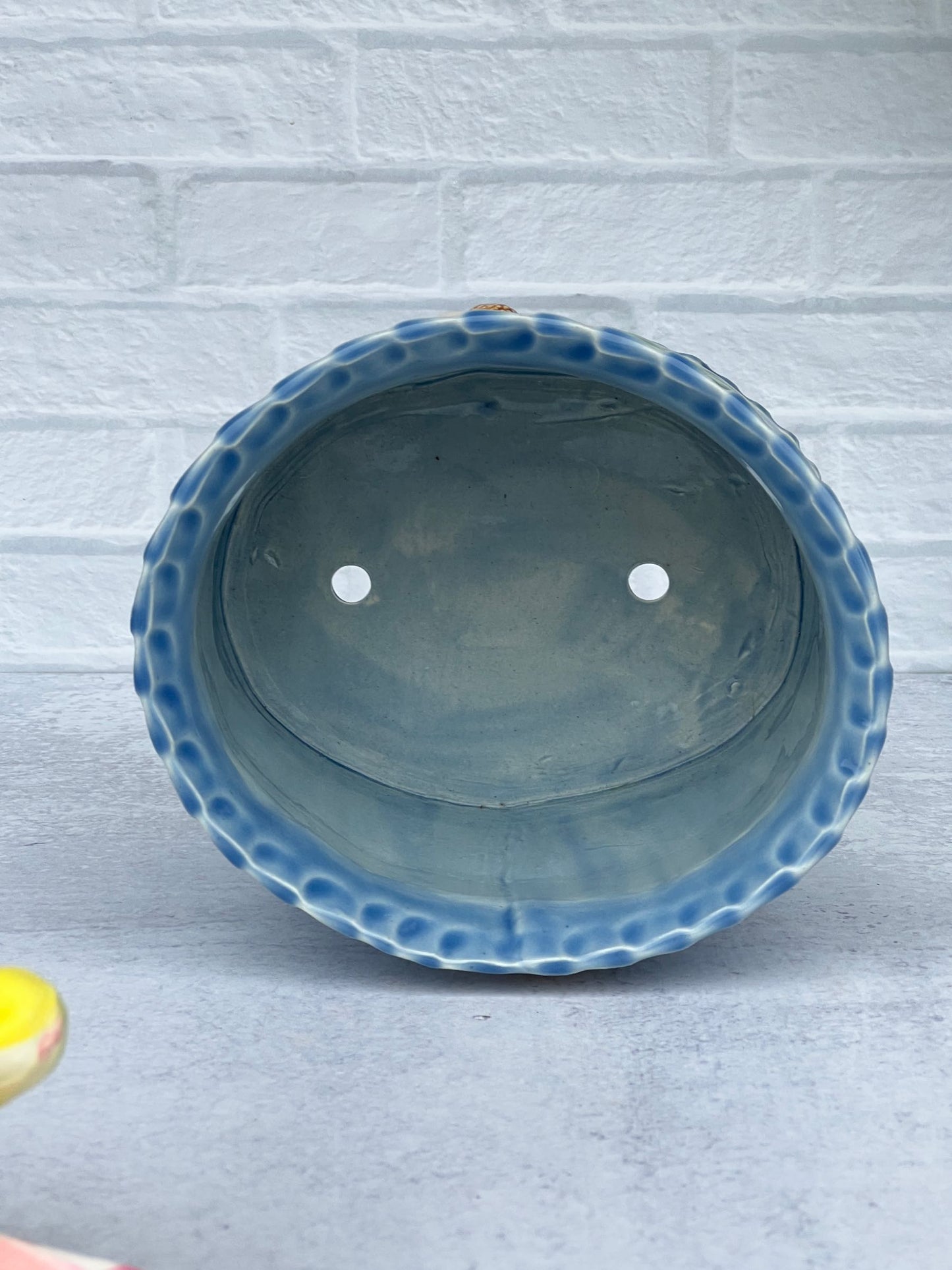 Large Slab-built Oval Sky Blue Glazed Planter With Dogwood Flower design