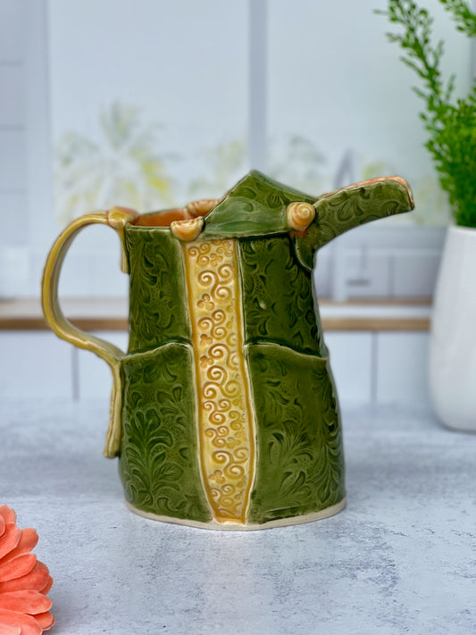Slab Built Porcelain Jade and Marigold Glazed Pitcher