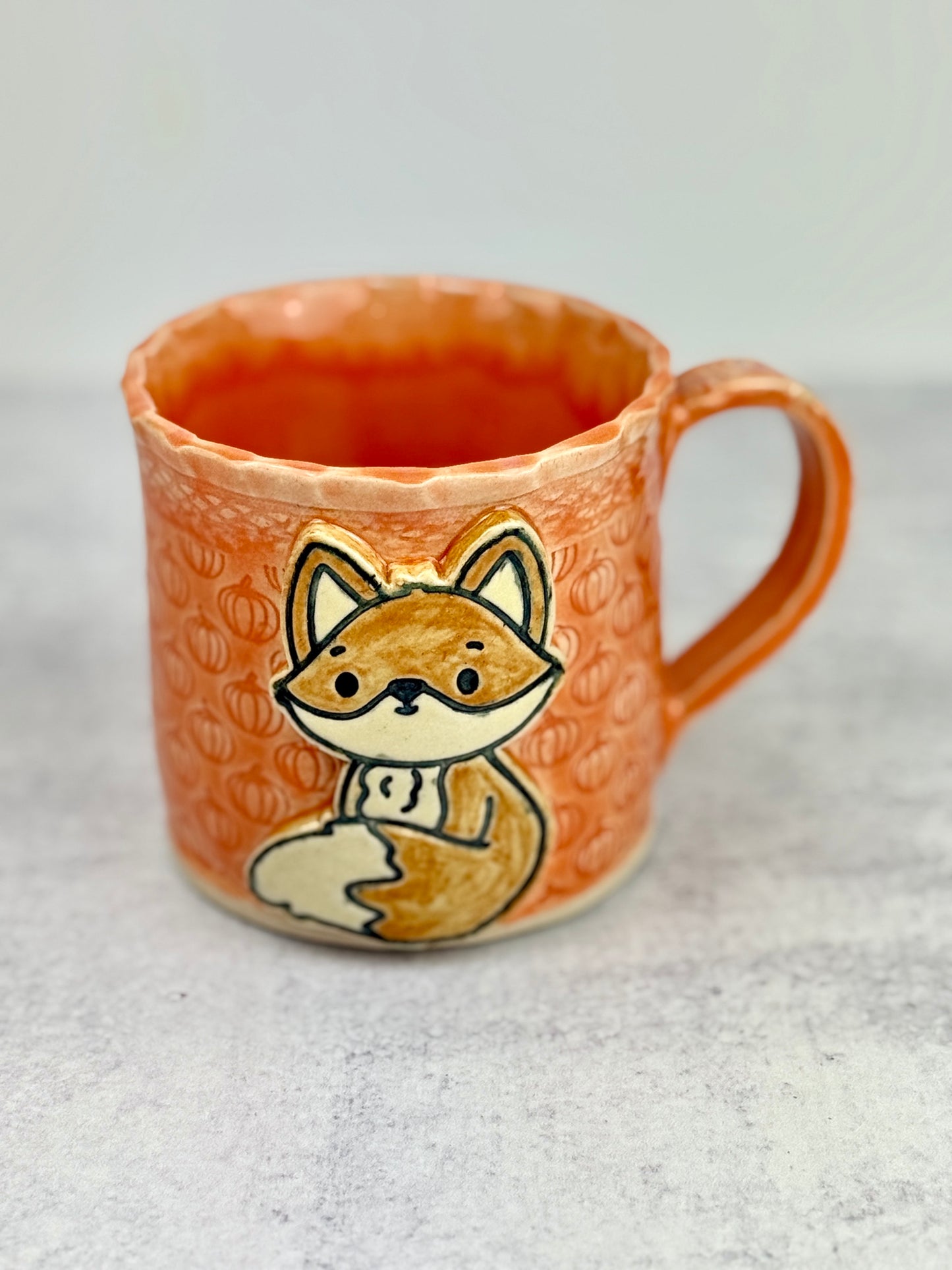 Orange Pumpkin Textured Mug With A Fox Design
