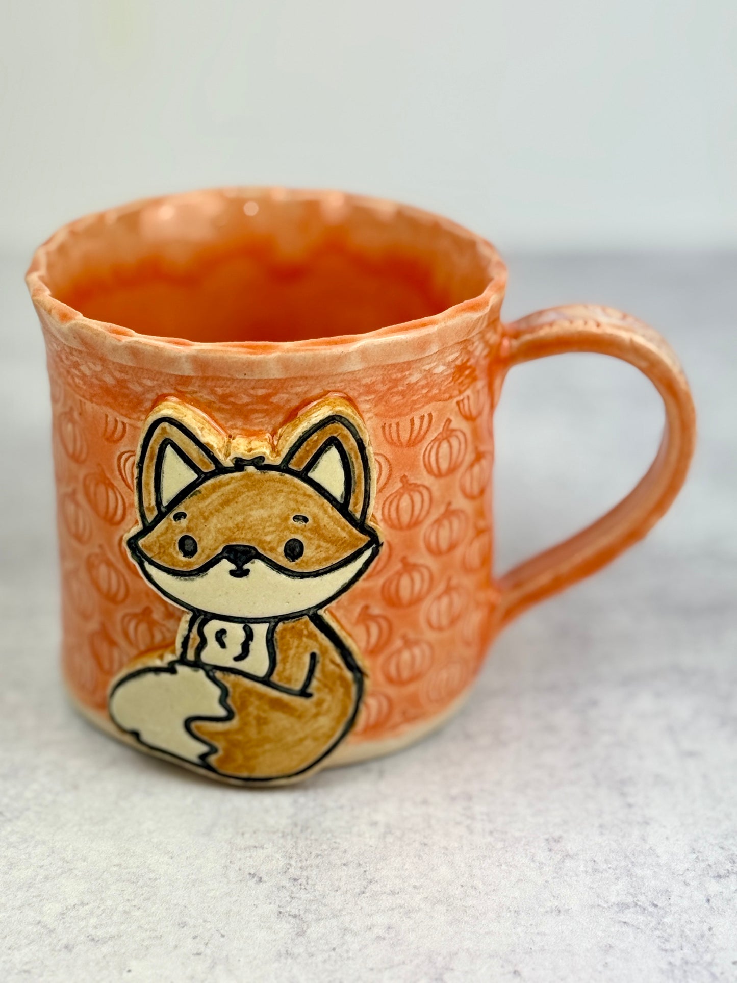 Orange Pumpkin Textured Mug With A Fox Design