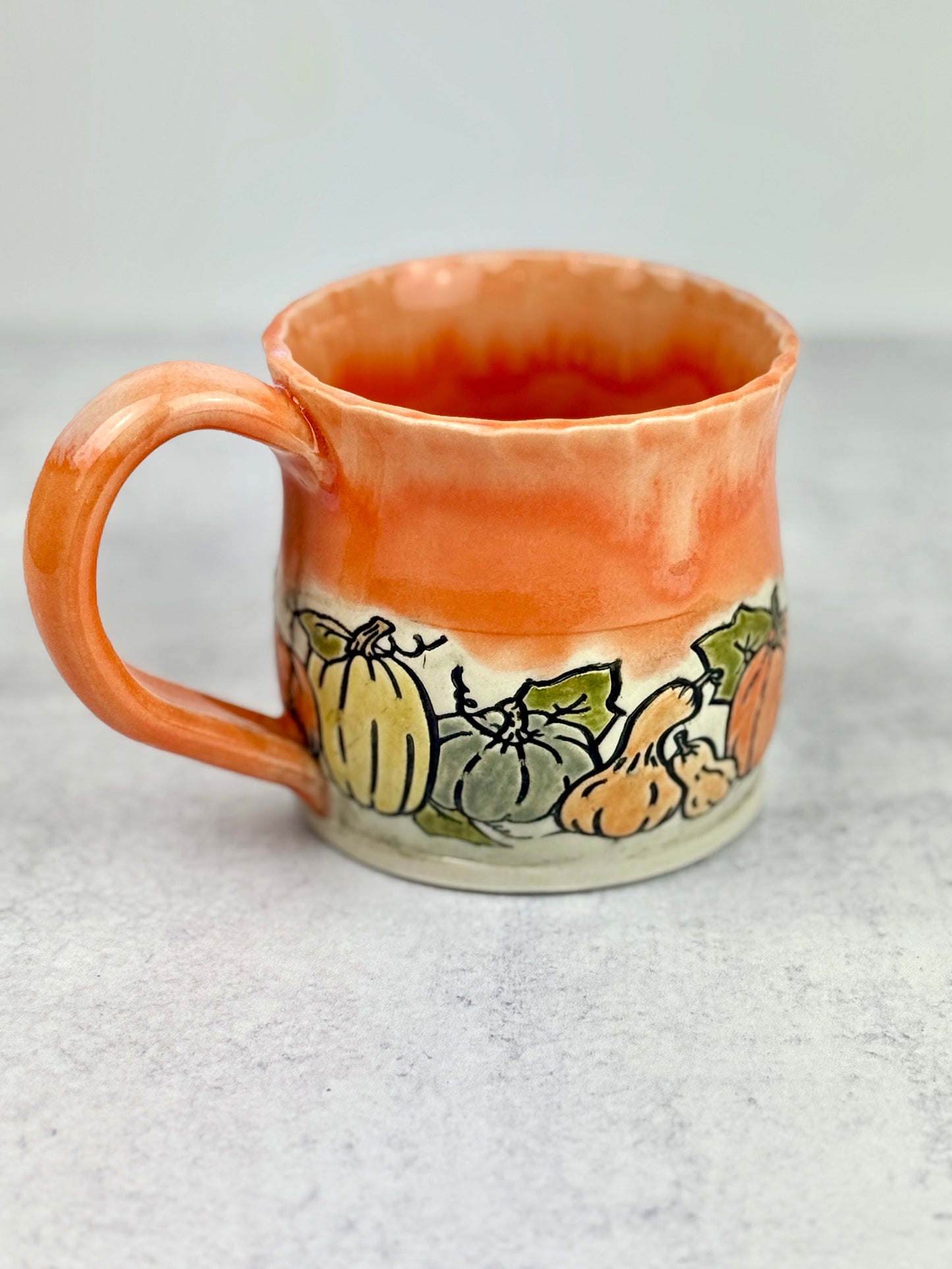Orange and Cream mug with Pumpkin Design