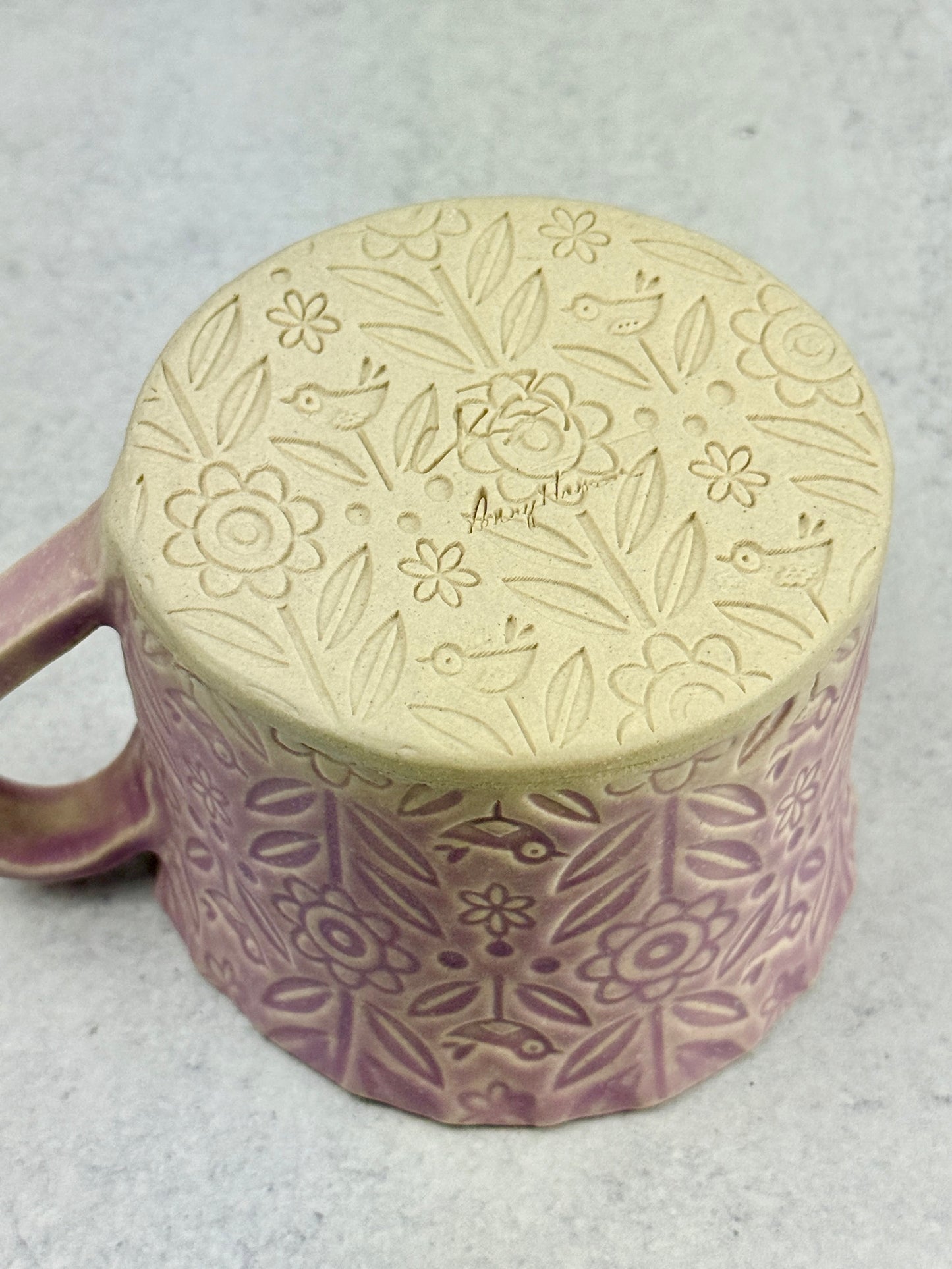 Flower Textured Mugs in Pink or Light Purple