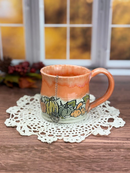 Orange and Cream mug with Pumpkin Design