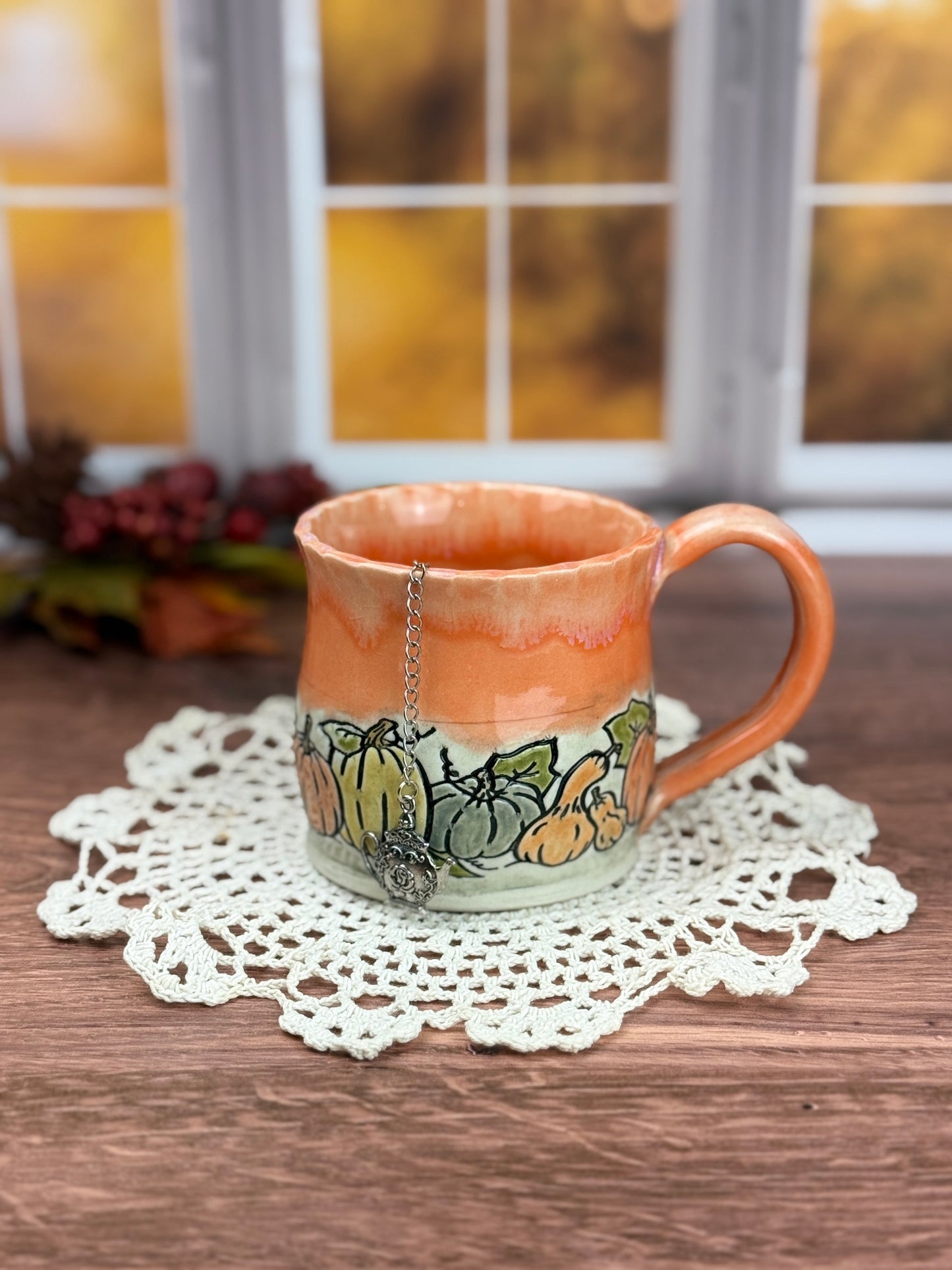 Orange and Cream mug with Pumpkin Design