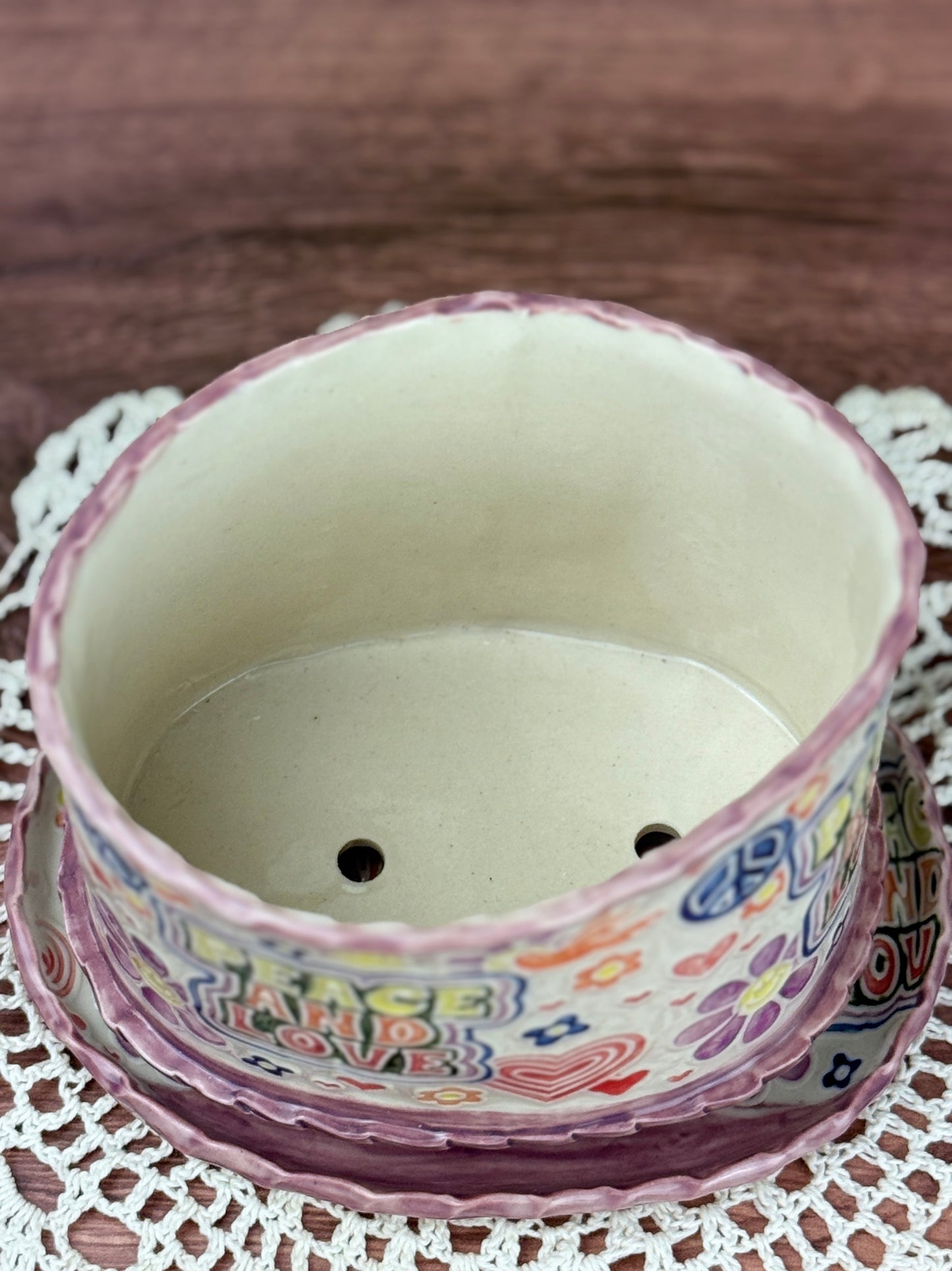 Peace and Love Planter With Drain Tray