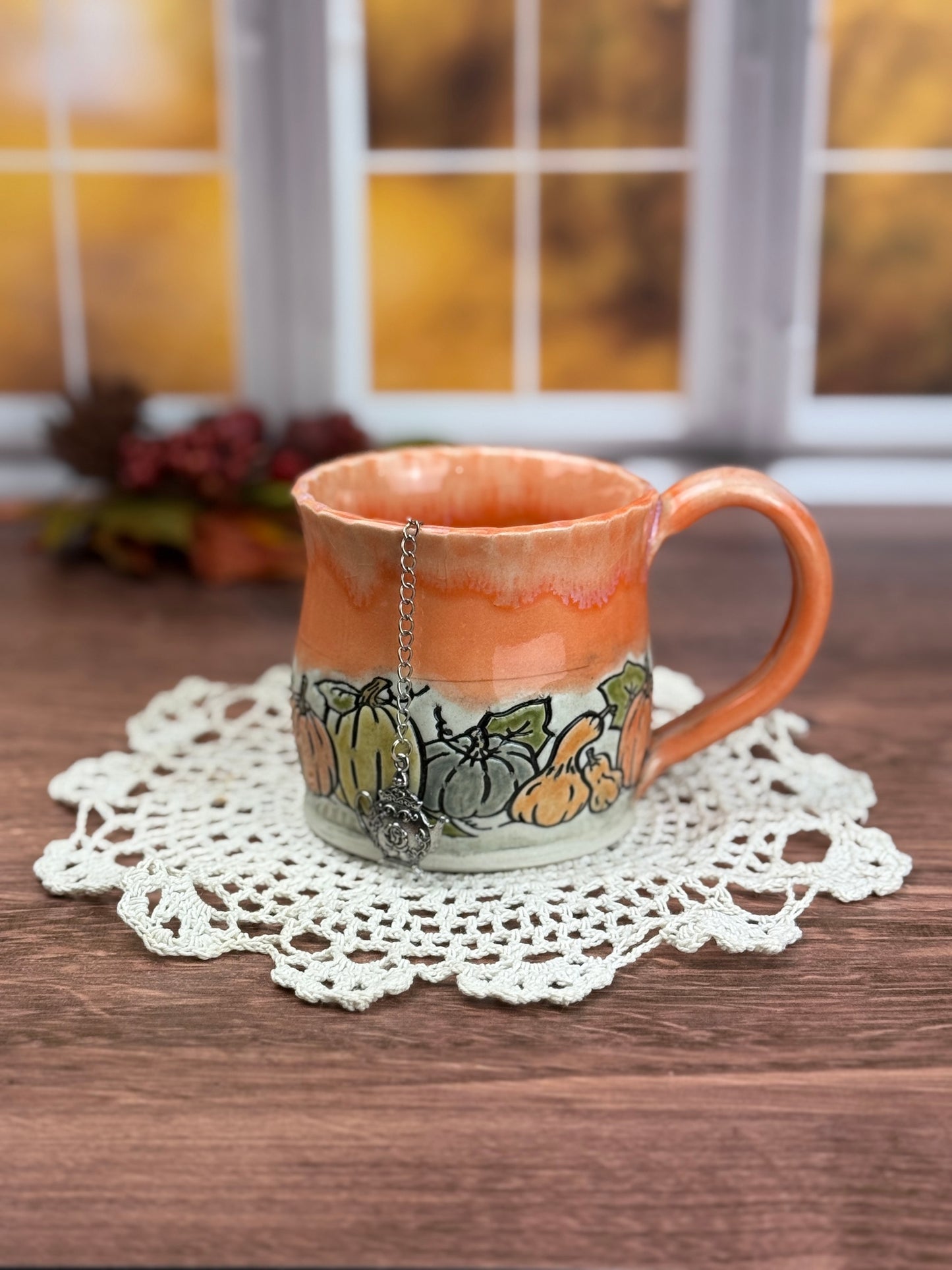 Orange and Cream mug with Pumpkin Design