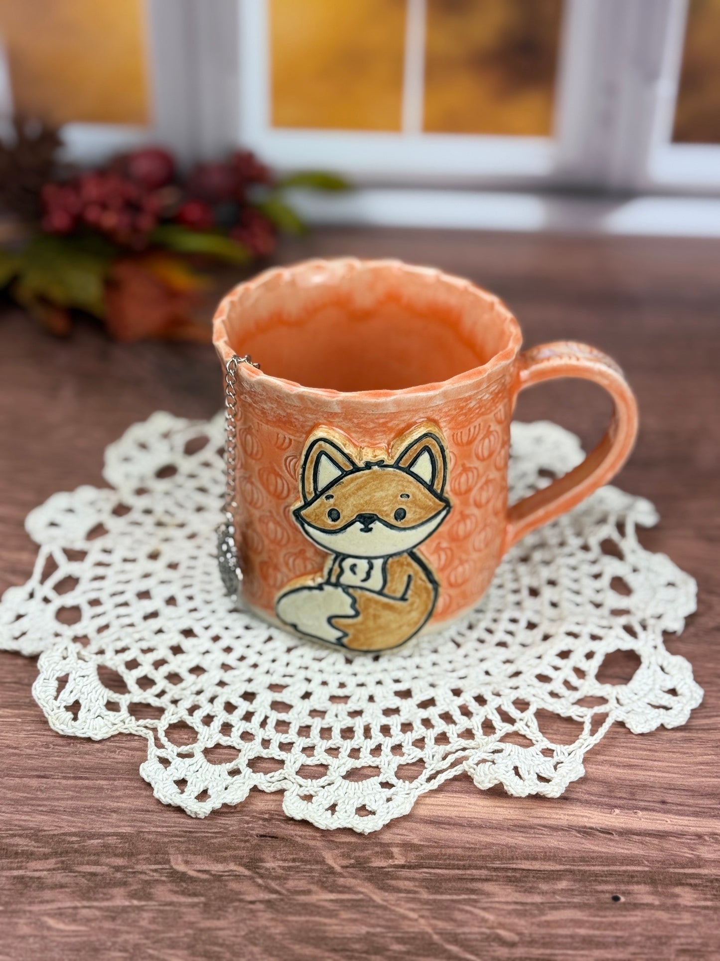 Orange Pumpkin Textured Mug With A Fox Design