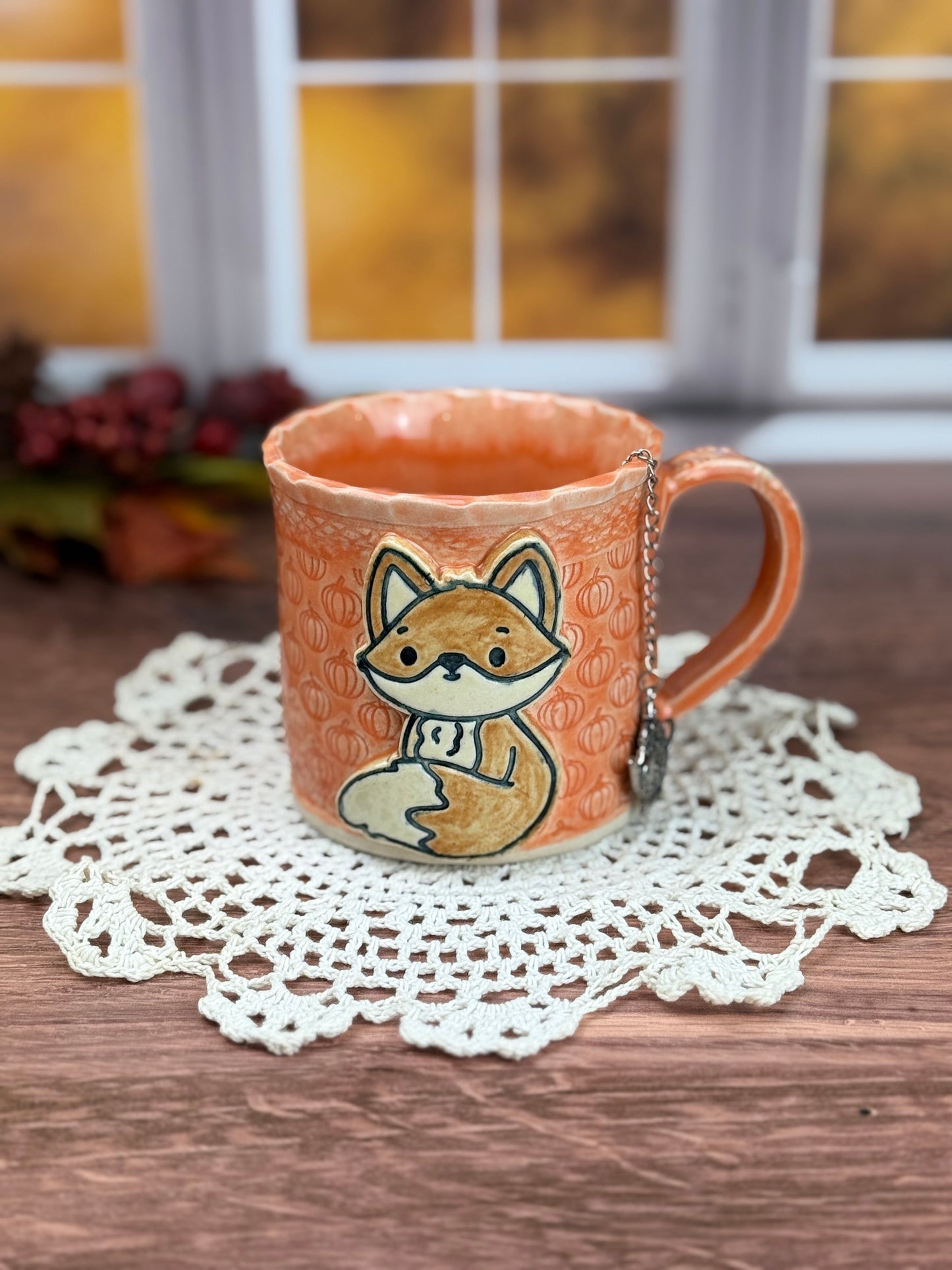 Orange Pumpkin Textured Mug With A Fox Design