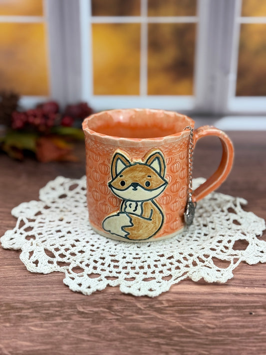 Orange Pumpkin Textured Mug With A Fox Design