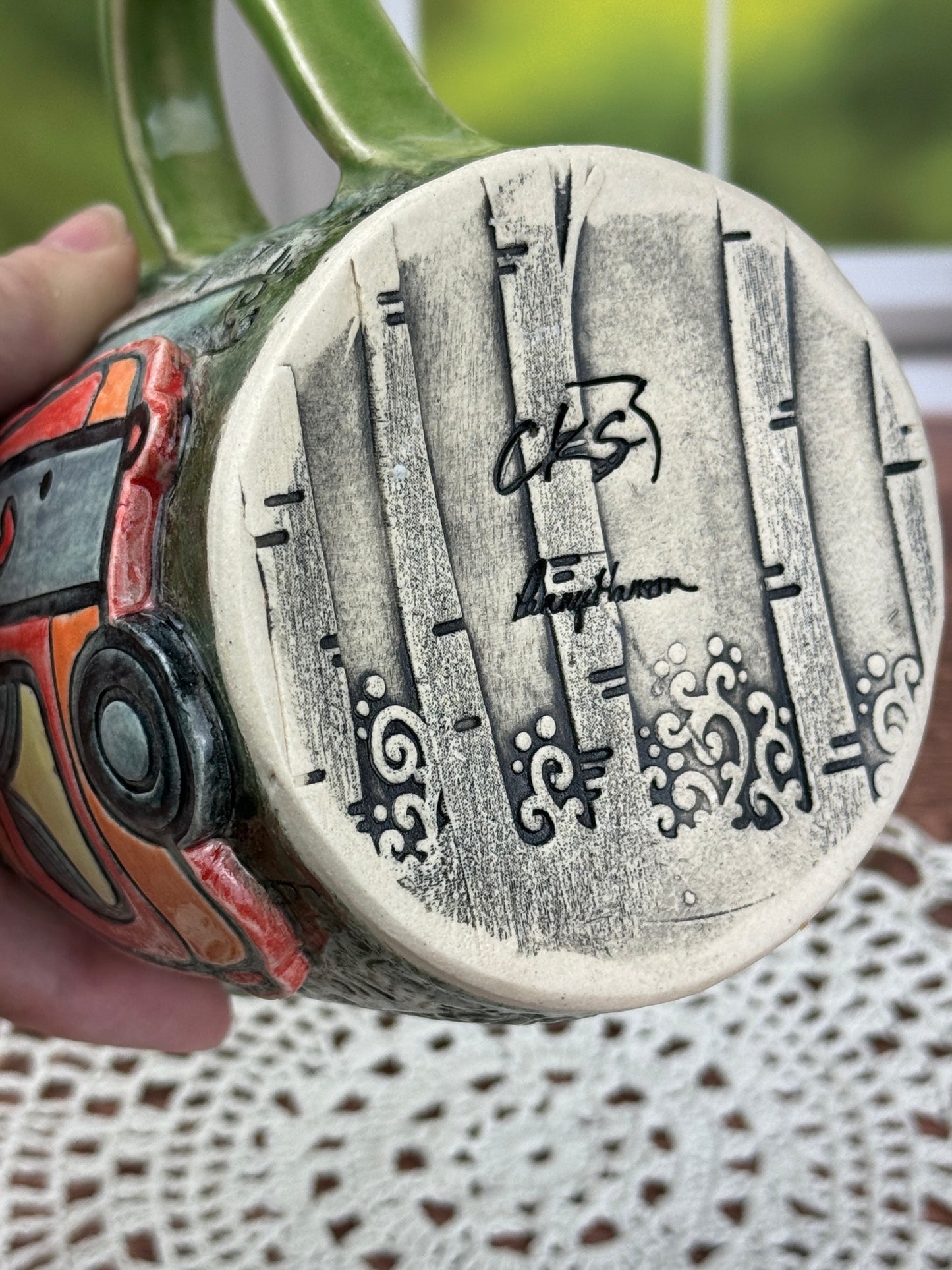 Birch Tree Background Mug With Cardinals and Camper Design