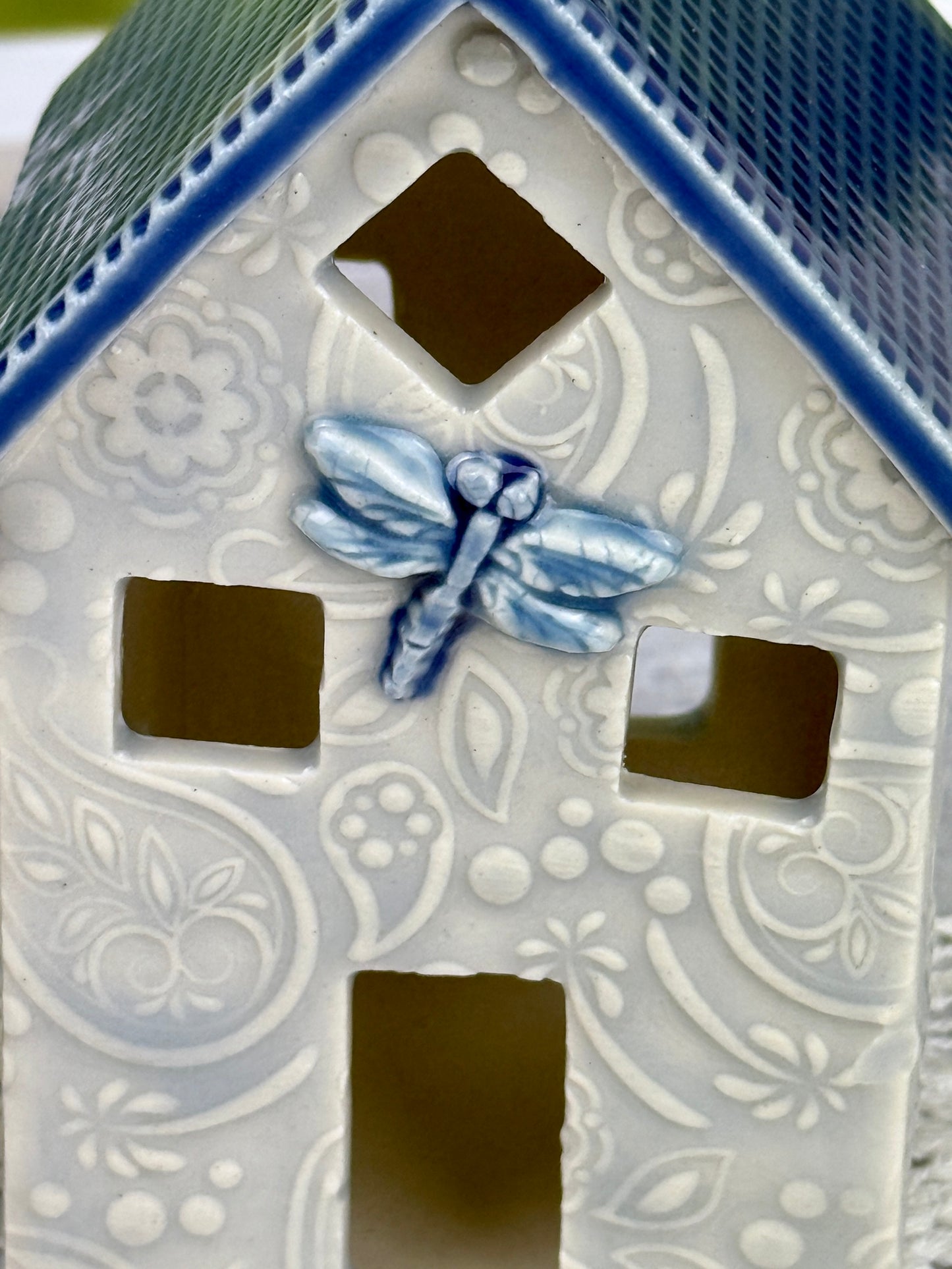 Ceramic Handmade House Luminaries with Glacier Blue Glaze