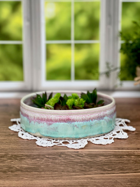 Succulent Planter with a Pink and Textured Turquoise Glaze Combo