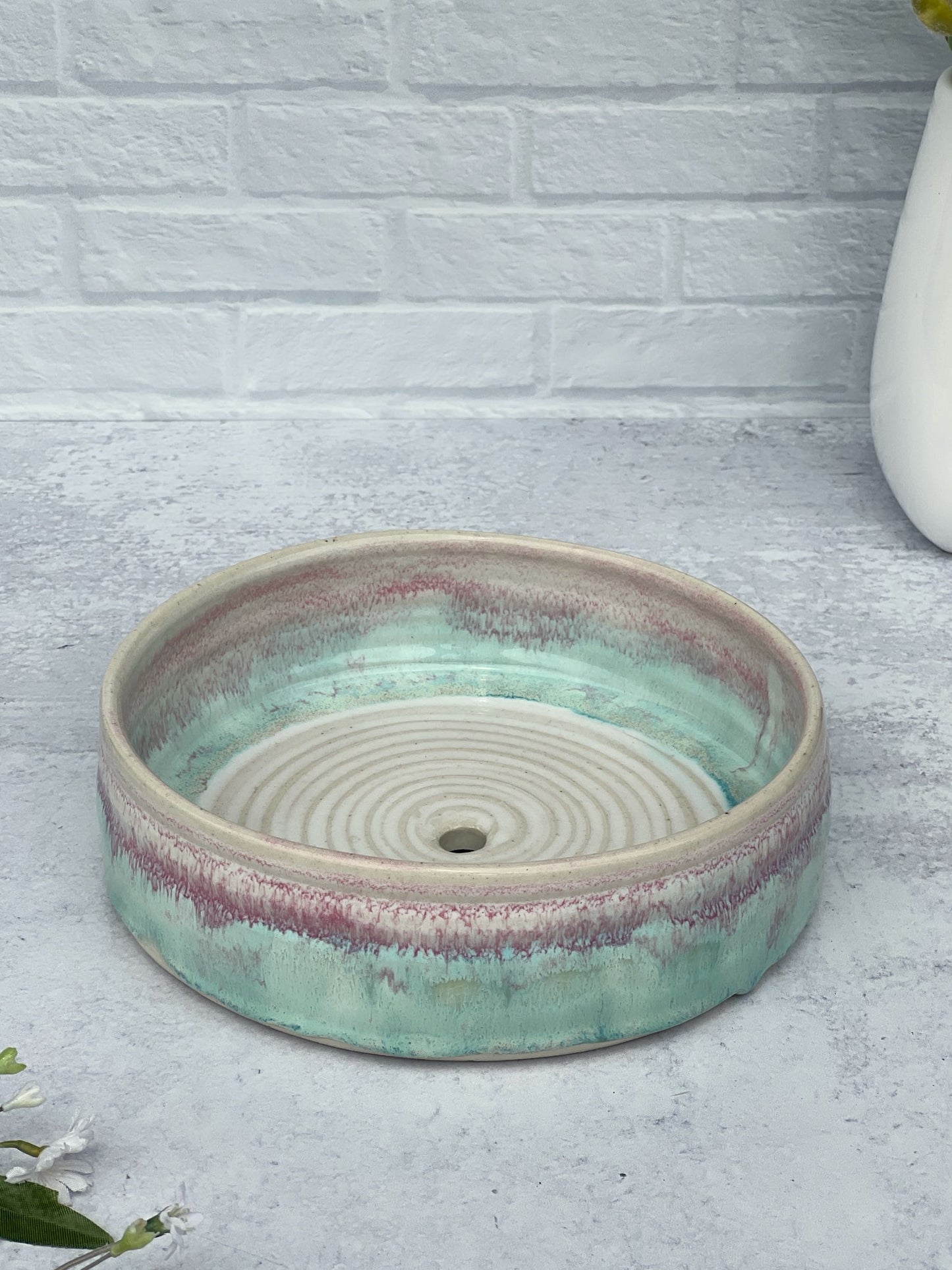 Succulent Planter with a Pink and Textured Turquoise Glaze Combo