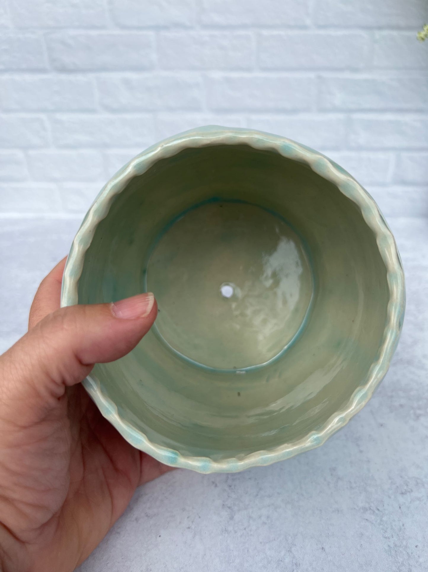 Tall Round Planter with Intricate Lace Texture and Chun Blue Glaze