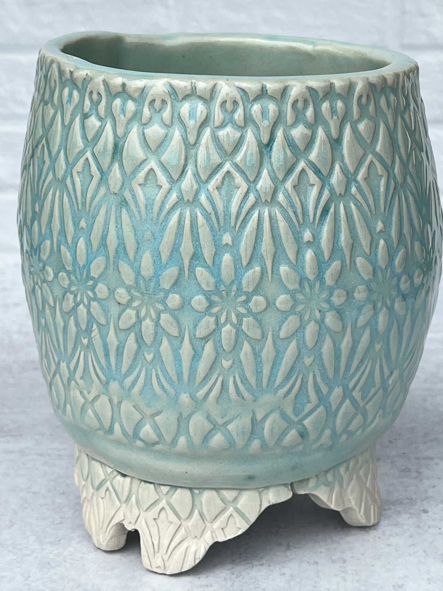 Tall Round Hand-built Textured Planter