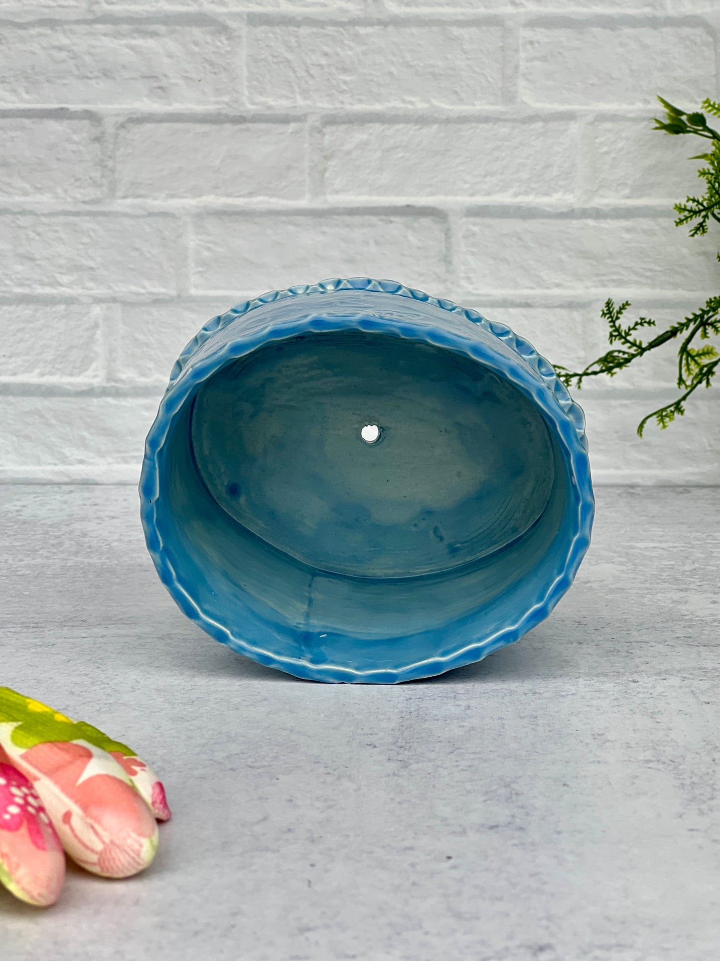 Oval Butterfly Textured Blue Planter