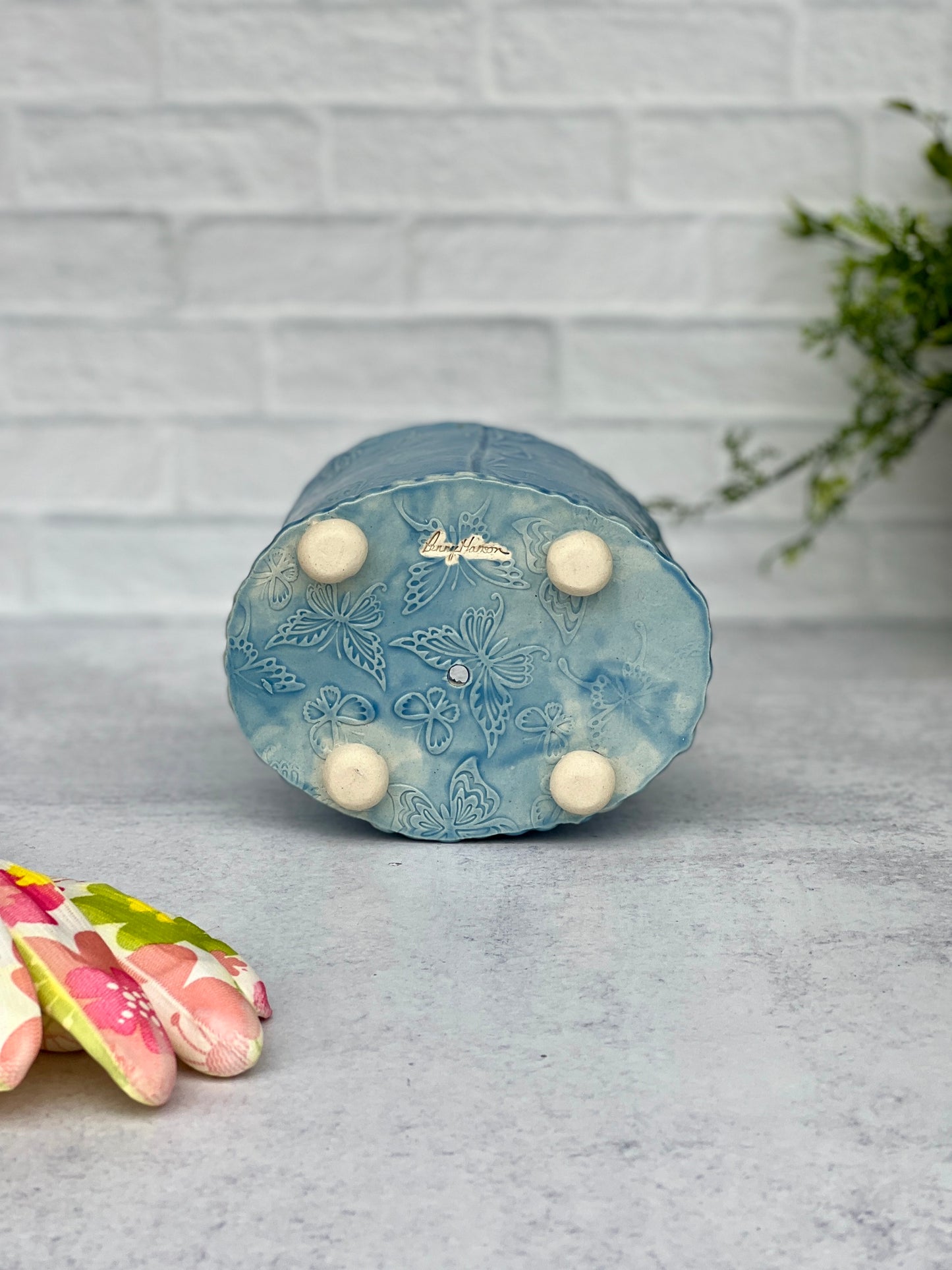 Oval Butterfly Textured Blue Planter