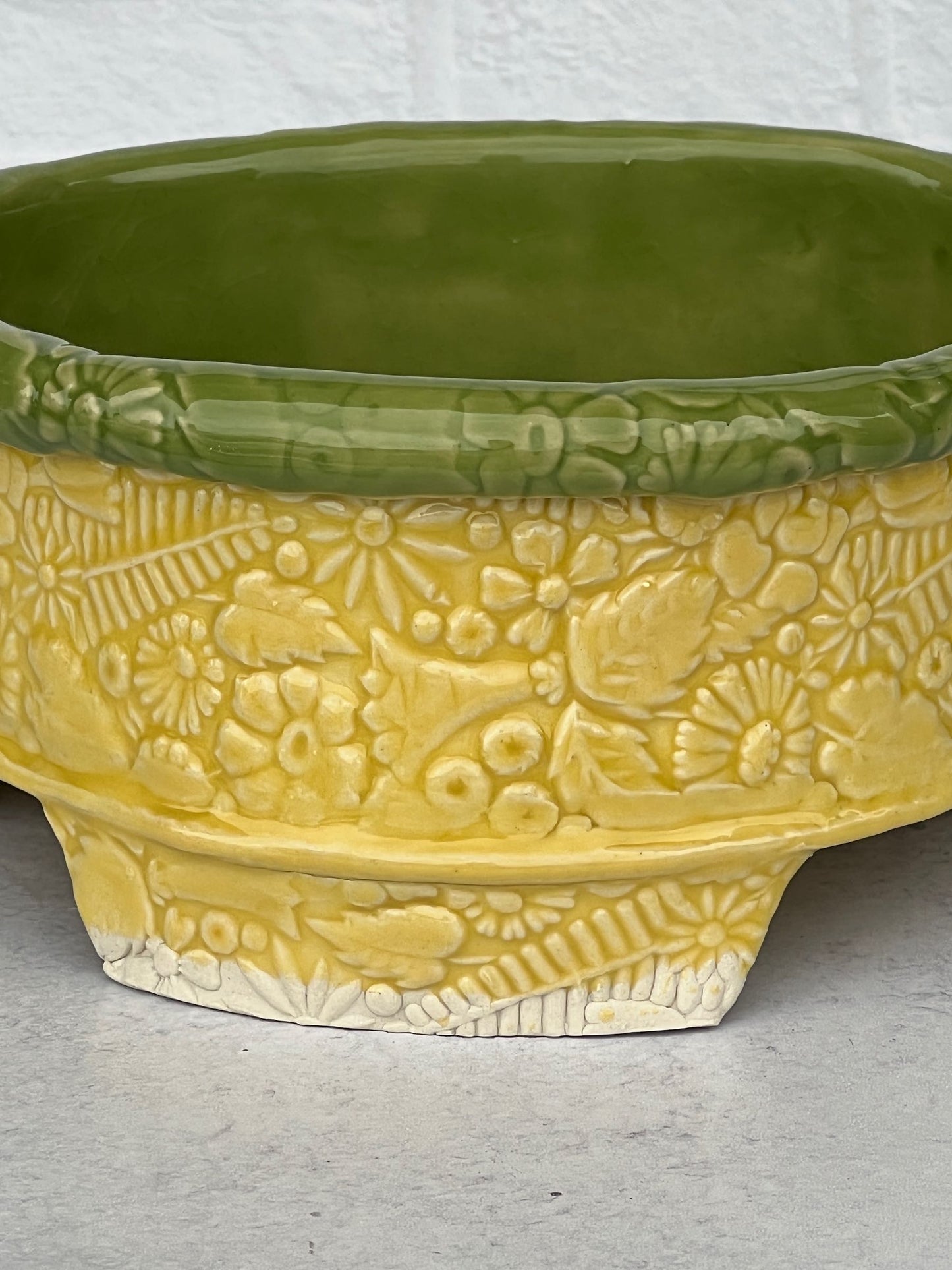 Rounded Diamond Shaped Planter with Yellow and Green Glaze