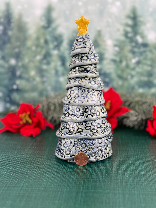 Medium Lace Textured Blue Christmas Tree