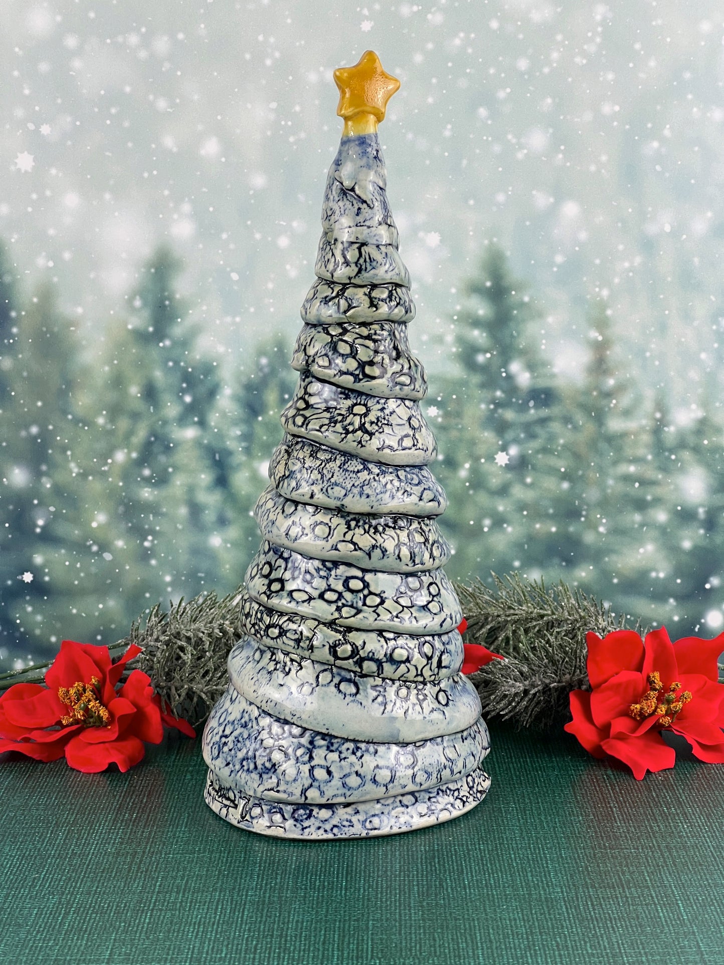 Large Blue Lace Textured Christmas Tree