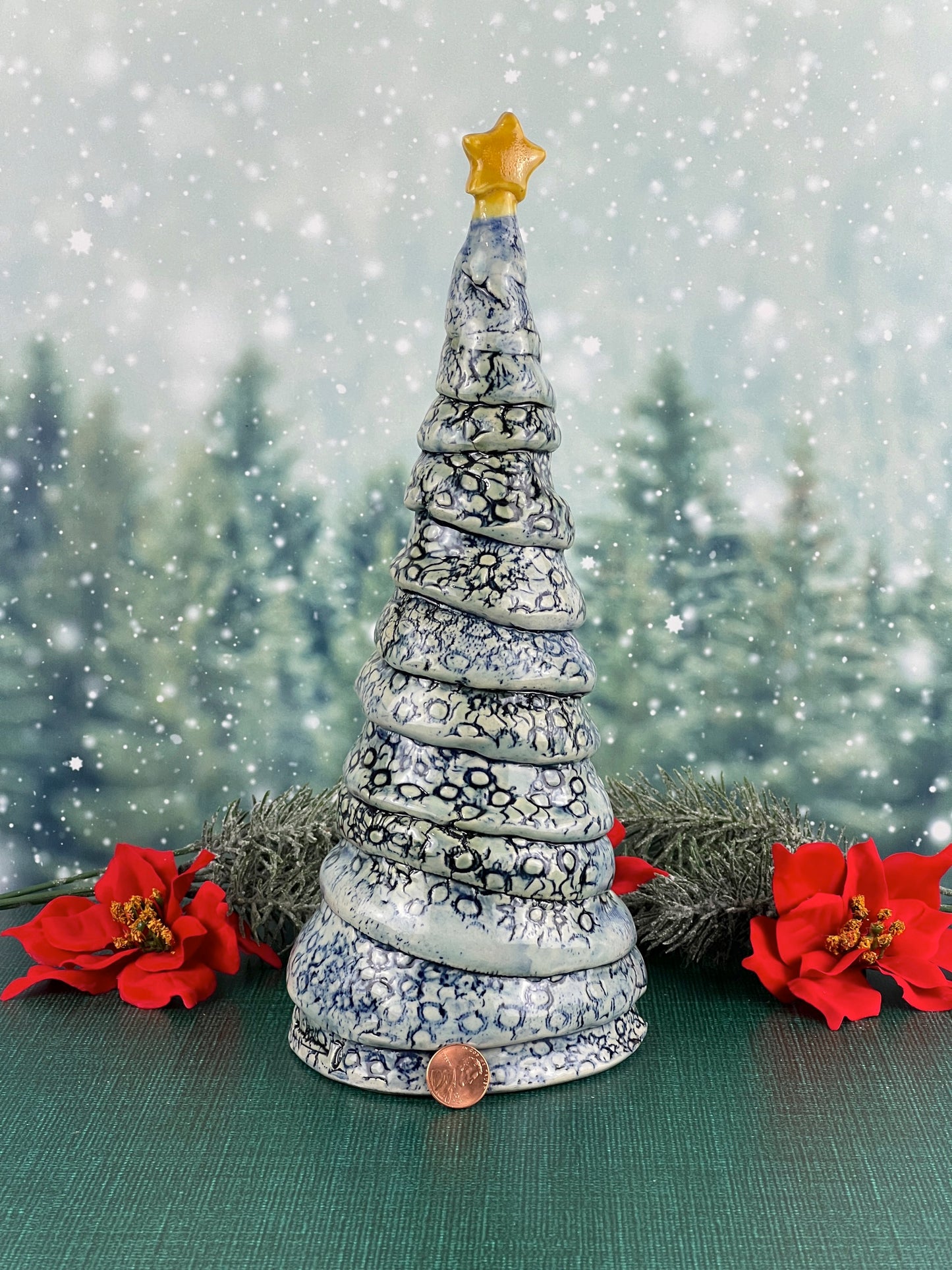 Large Blue Lace Textured Christmas Tree