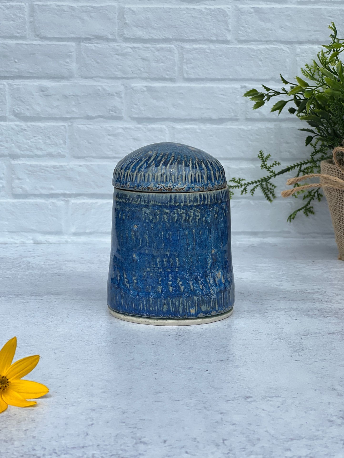 Wheel Thrown Blue Lidded Jar