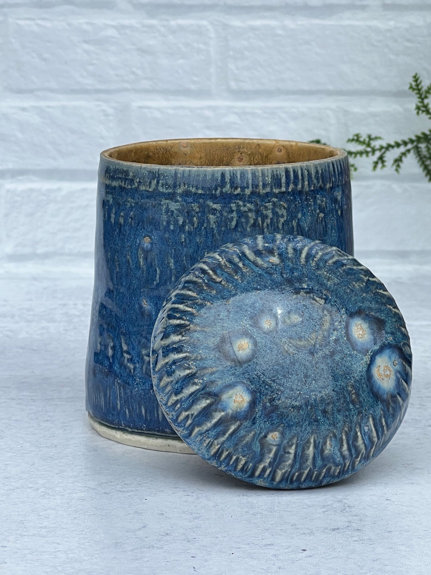 Wheel Thrown Blue Lidded Jar