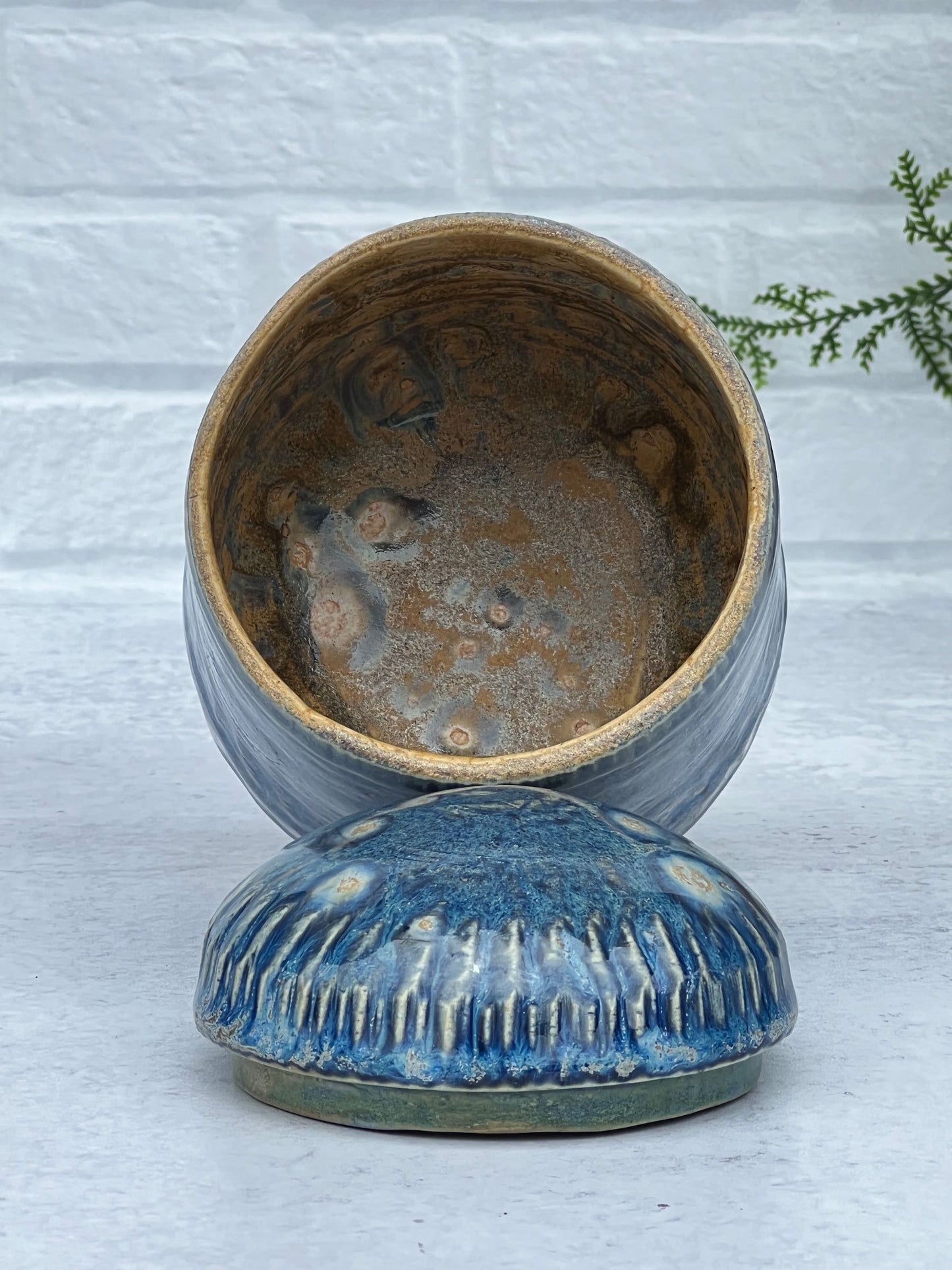 Wheel Thrown Blue Lidded Jar