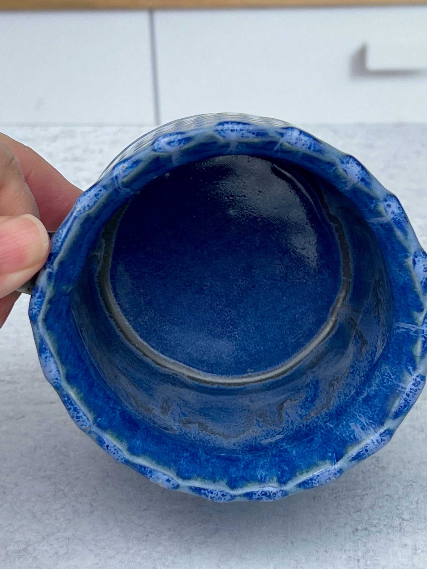 Blue Slab Built Uniform Dots Textured Mug
