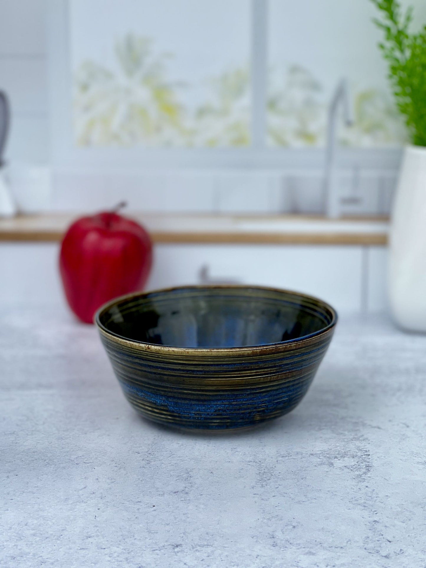 Small Blue Rutile Glazed Wheel Thrown Porcelain Bowl