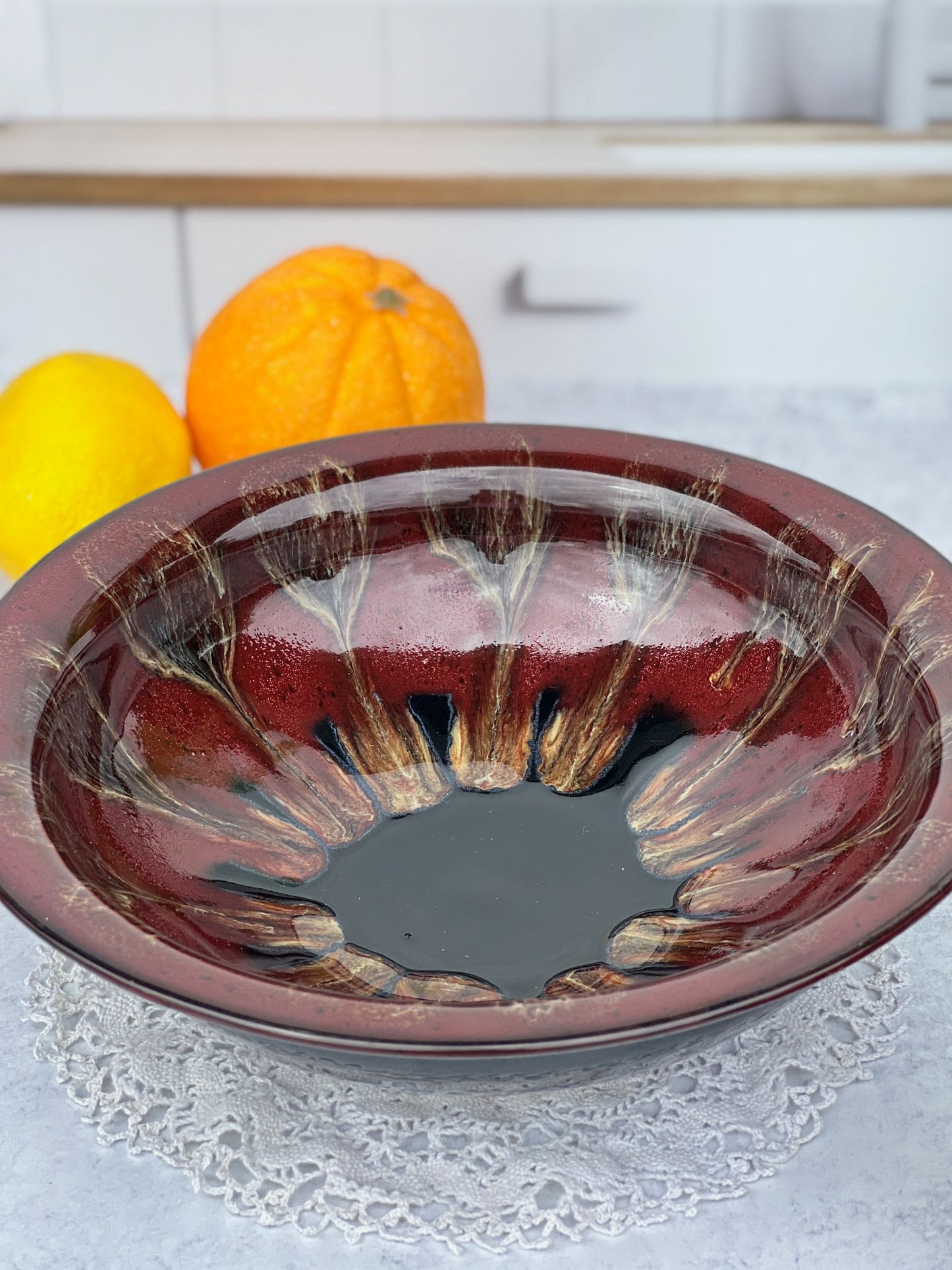 Wheel Thrown Burgundy and Obsidian Serving Bowl